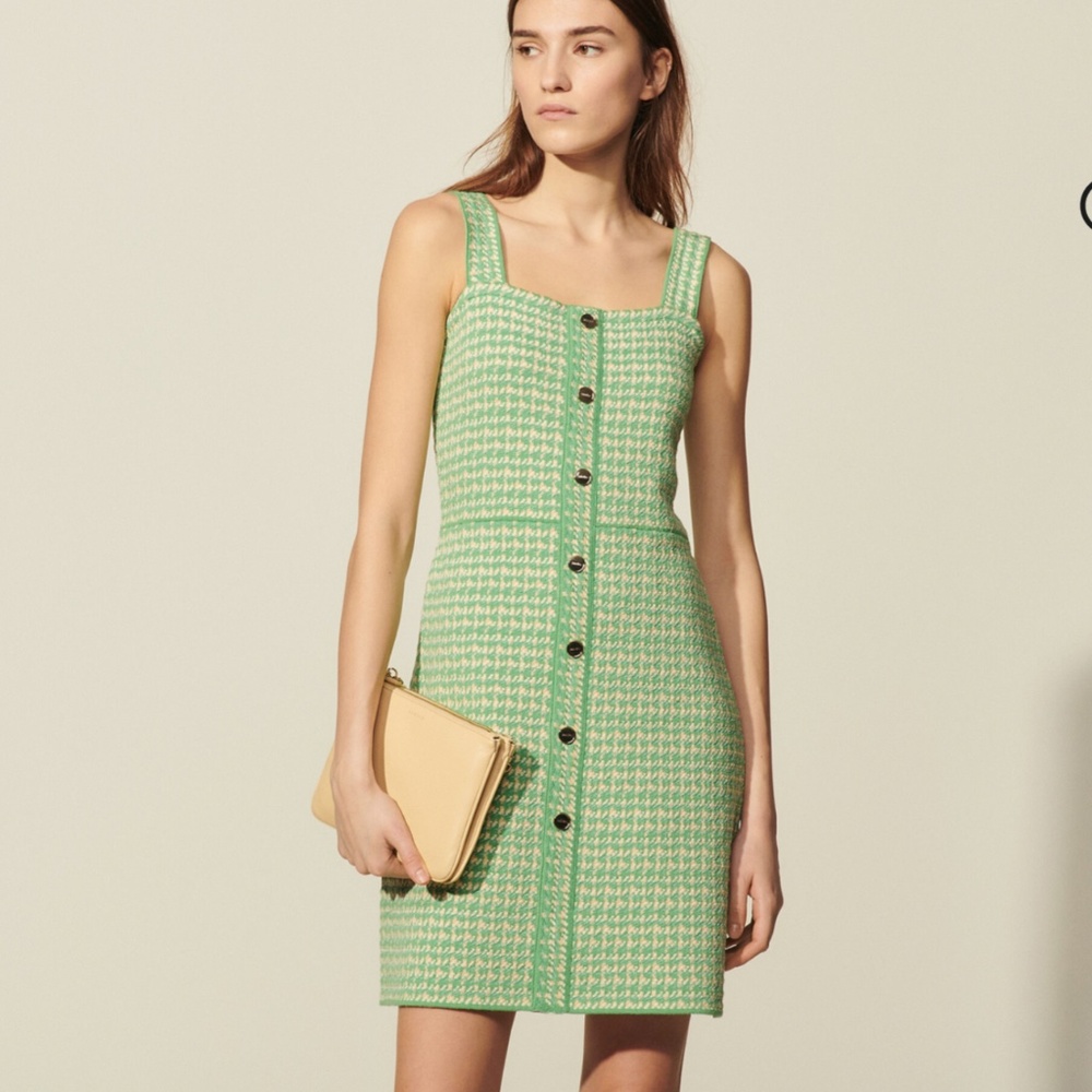 SANDRO PARIS STRAPPY DRESS IN TWEED